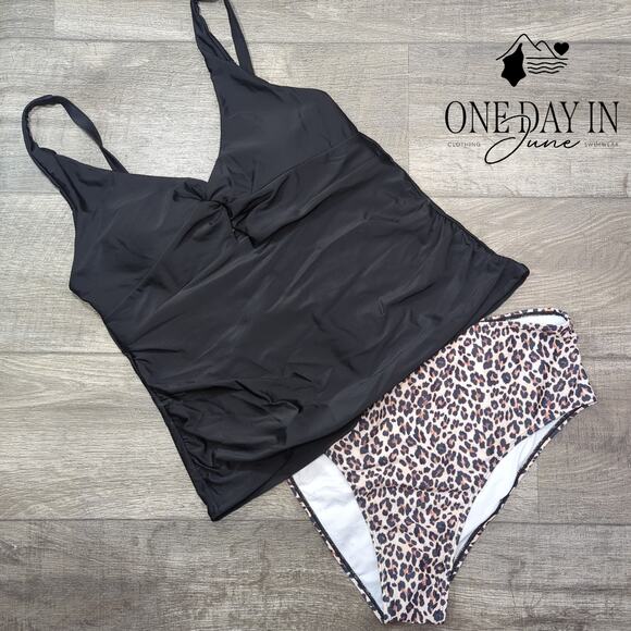 Zaful Twist Front Leopard Print Tankini Swimsuit Size 2XL - Picture 2 of 6